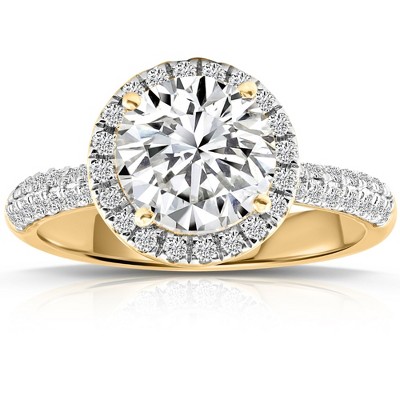 Pompeii3 Certified 2.58Ct Round Diamond Engagement Ring Pave Yellow Gold Lab Created - Size 7