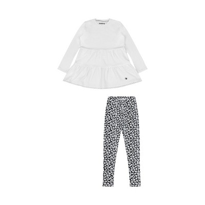 Mixed Up Clothing Girls Tiered Tunic and Legging Set - White/Black/Hello