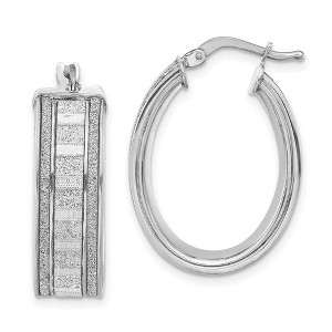 Black Bow Jewelry 8mm Glitter Inlay Oval Hoop Earrings in Sterling Silver, 29mm - 1 of 4