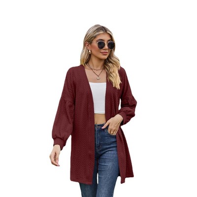 Clearlove Long Sleeve Coat Women's Cardigan Jacket Knitted Solid Color Open Stitch Loose Fit Mid-length Soft Casual Perfect for Spring Fall