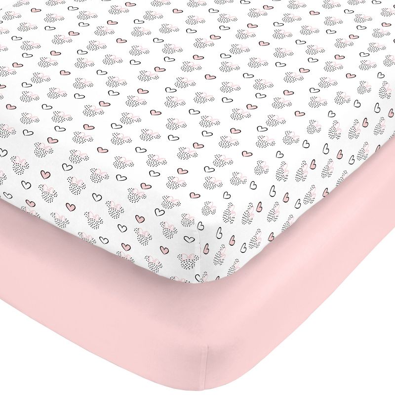 Disney Minnie Mouse Hearts Girl Standard 2-Pack Fitted Crib Mattress Sheets, 1 of 9