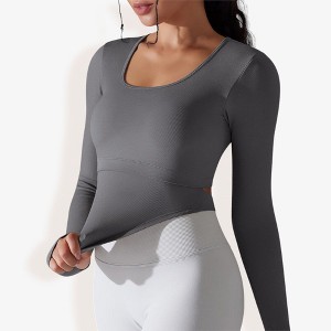 Anna-Kaci Active Women's Long Sleeve Crop Fashion Top with Ribbed Knit and Cut-Out Detailing - 1 of 4