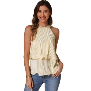 INSPIRE CHIC Women's Summer Halter Ruffle Pleated Tiered Layered Flowy Tank Top - 1 of 4