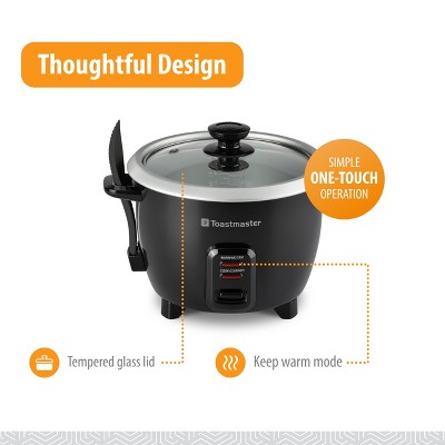 Toastmaster 10-Cup Black Electric Rice Cooker with Steamer
