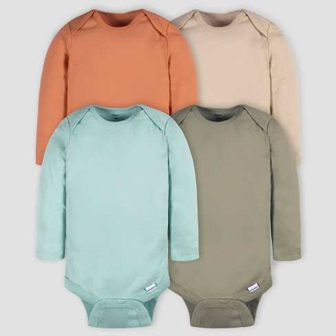 Gerber Baby 4pk Long Sleeve Onesies - Green/blue 6-9m : Target