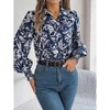 Clearlove Women's Color-Block Floral Print Shirt with Lantern Sleeves and Collar - 4 of 4