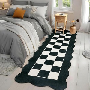 Scalloped Living Room Rug Washable Area Rug for Dining Room Bedroom Low Pile Neutral Area Rugs Modern Checkerboard Farmhouse Floor Cover - 1 of 4