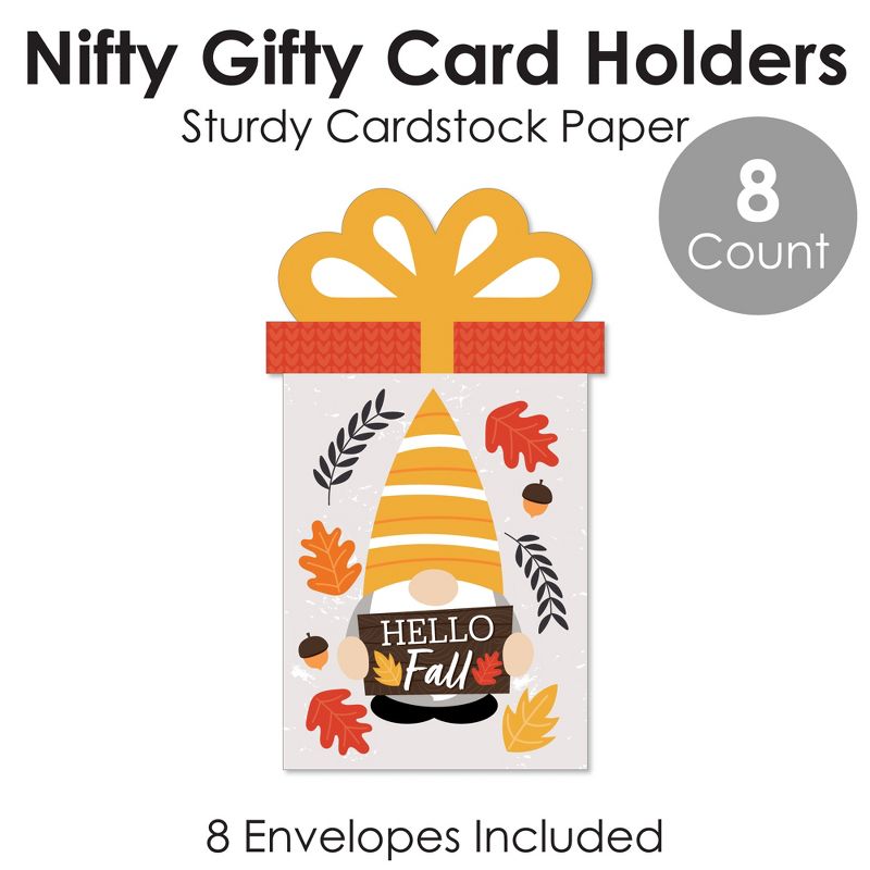 Big Dot of Happiness Fall Gnomes - Autumn Harvest Party Money and Gift Card Sleeves - Nifty Gifty Card Holders - Set of 8, 5 of 9