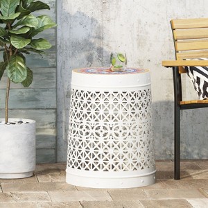 MOEPISY Patio End Table Ceramic Tile White - 1 of 4