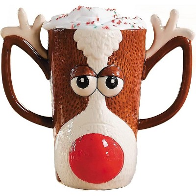 4E's Novelty Reindeer Christmas Mug - 16 oz Holiday Ceramic Christmas Mug for Hot Cocoa, White Elephant Drinking Gift Supplies, Festive Mug Design