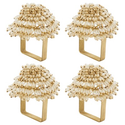 Golden Beaded Design Napkin Ring Holders Set of 4