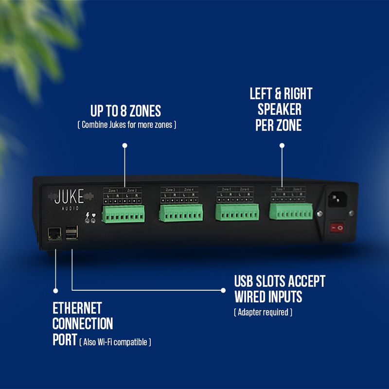 Juke Audio Juke-8 8 Zone Multi-Room Audio Amplifier with Airplay 2, Spotify Connect, & DLNA, 4 of 13