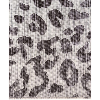 Light Gray and Black Abstract Animal Print Outdoor Runner Rug