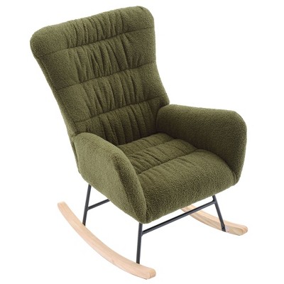 NicBex Teddy Glider Rocking Chair,Upholstered Nursery Rocking Chairs with High Backrest,Modern Rocking Chair,Nursing Chair for Bedroom,Dark Green