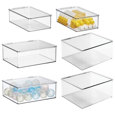 mDesign Plastic Stackable Playroom/Game Box with Hinged Lid, Set of 6, Clear