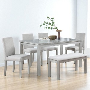 Mshliw 6-Piece Wooden Dining Table Set with Rectangular Table, 4 Upholstered Chairs & Bench, Crystal-Trim Table for Kitchen & Dining Room - 1 of 4
