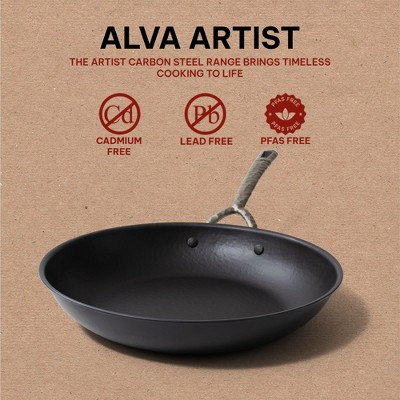Alva 9.5" Black Carbon Steel Nonstick Frying Pan with Hammered Handle