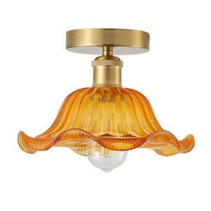 Dewdrop Vintage Semi Flush Mount Ceiling Light 1 Light Ruffled Fluted Textured Glass Warm Ambient Glow ETL - 1 of 4