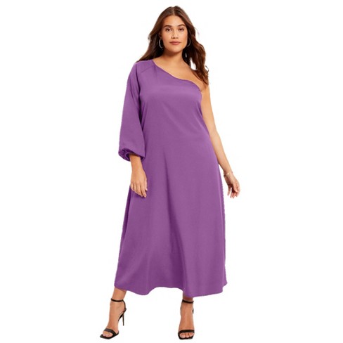 Fryse vasketøj fusionere June + Vie By Roaman's Women's Plus Size One-shoulder Dress, 22/24 - Bright  Violet : Target