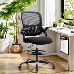 FURNIinspire Task And Office Chairs Tall Office Chair For Standing Desk With Adjustable Foot Ring, Movable Armrest, Black, 28"*28"*49" - 1 of 4
