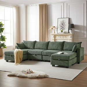 CAVINAS Modern Modular Sectional Sofa, 113.5" Modular Sectiona Corduroy Sofa, Sectional Couches, U Shaped Sectional Couch with Storage Ottoman - 1 of 4