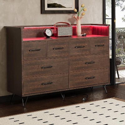Coucheta 8-Drawer LED Dresser with USB Charging Station, 60K RGB Color Lights, Modern Storage Cabinet