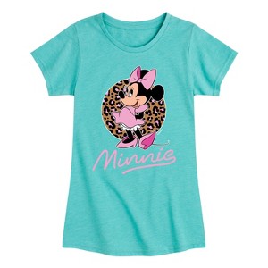Girls' - Disney - Minnie Leopard Print Fitted Short Sleeve Graphic T-Shirt - 1 of 4