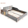 Full/Queen Size Velvet Upholstered Grounded Bed Frame, Mother & Child Platform Bed with Bedside Desk and Little Round Stool - ModernLuxe - 3 of 4