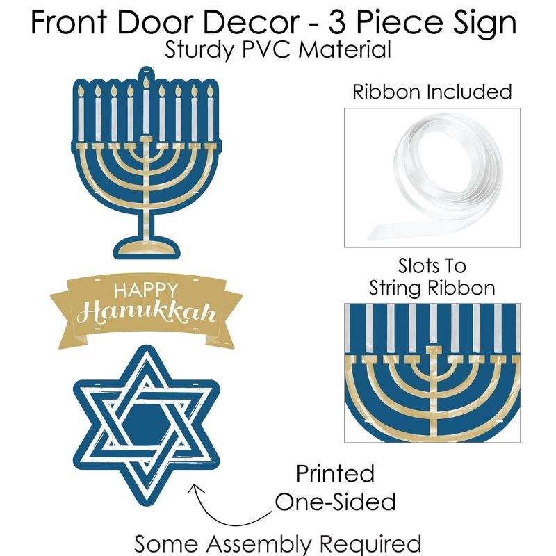 Big Dot of Happiness Happy Hanukkah - Hanging Porch Chanukah Holiday Party Outdoor Decorations - Front Door Decor - 3 Piece Sign, 5 of 9