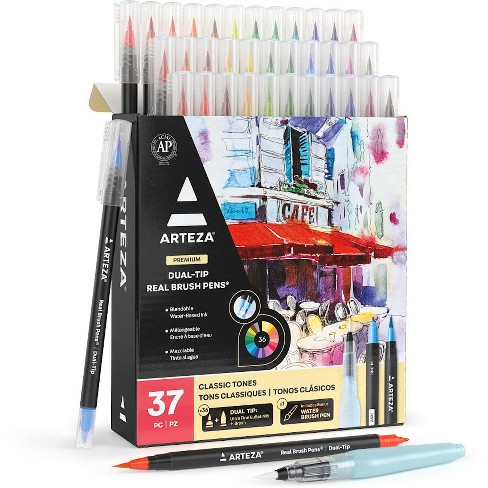 Arteza Dual-tip Real Brush Pens Set, Assorted Colors - 36 Pack : Target