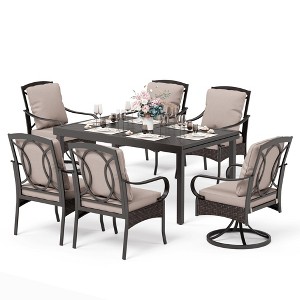 Captiva Designs 7pc Patio Dining Set with Rectangle Steel Table & Rattan Metal Arm Chairs - 1 of 4
