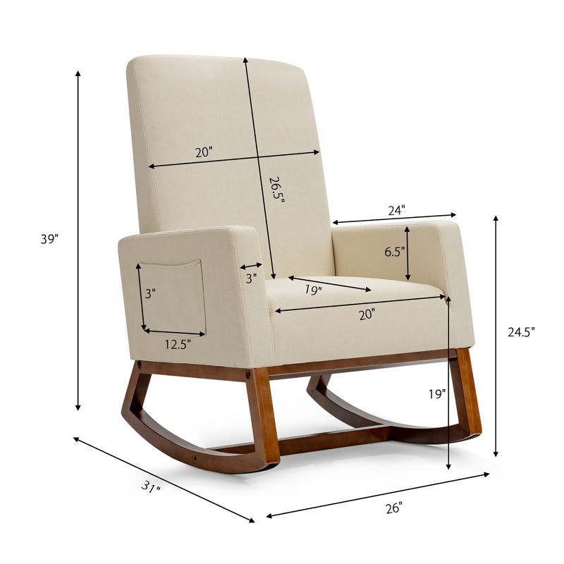 Costway Mid Century Retro Fabric Upholstered  Rocking Chair Modern Armchair Beige\Gray, 3 of 11