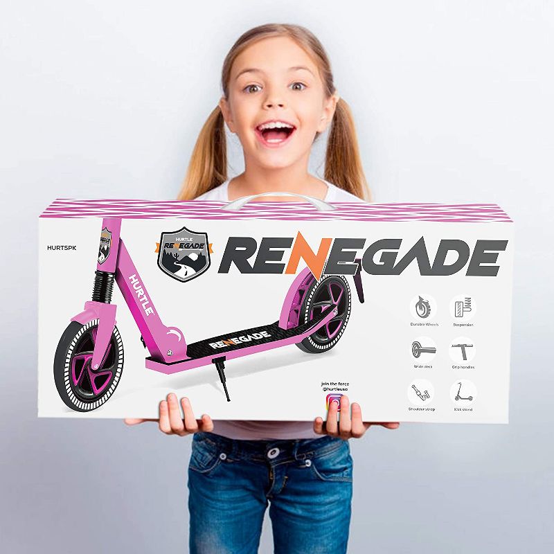 Hurtle Renegade HURTSPK.5 Lightweight Foldable Teen and Adult Adjustable Ride On 2 Wheel Transportation Commuter Kick Scooter, Pink, 6 of 8