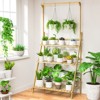 SKONYON Bamboo 3-Tier Hanging Plant Stand Flower Pot Display Shelf - 2 of 4