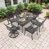 6-Person Cast Aluminum Patio Dining Set with Rectangle Table, 2 swivel chairs and 4 fixed dining chairs, Red Cushions and Umbrella Hole - 4 of 4