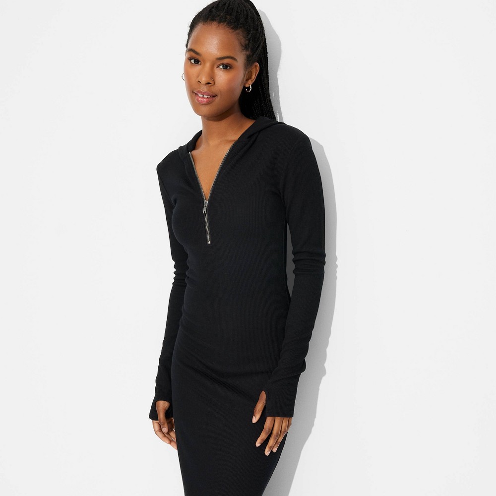 Women's Long Sleeve Bodycon Ribbed Maxi Dress - Wild Fable™ Black L