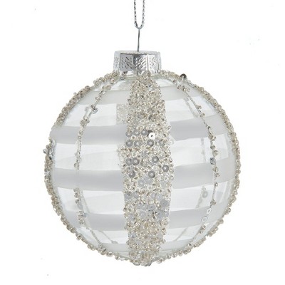 Kurt Adler 80MM Clear Glass Balls with Beads and Sequins Ornaments, 6-Piece Set