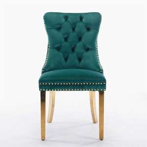 Dronkon Modern Velvet Dining Chairs Set of 2, High-End Tufted Upholstery with Gold Stainless Steel Legs & Nailhead Trim - 1 of 4
