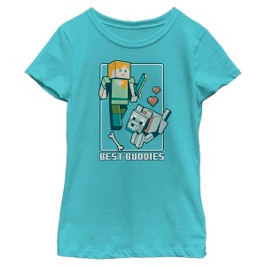 Girls Minecraft Alex and Wolf Best Buddies T Shirt - 1 of 4