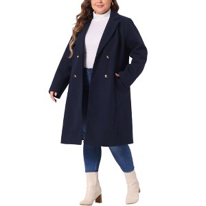 Agnes Orinda Women's Plus Size Fashion Notched Lapel Double Breasted Pea Coats - 1 of 4