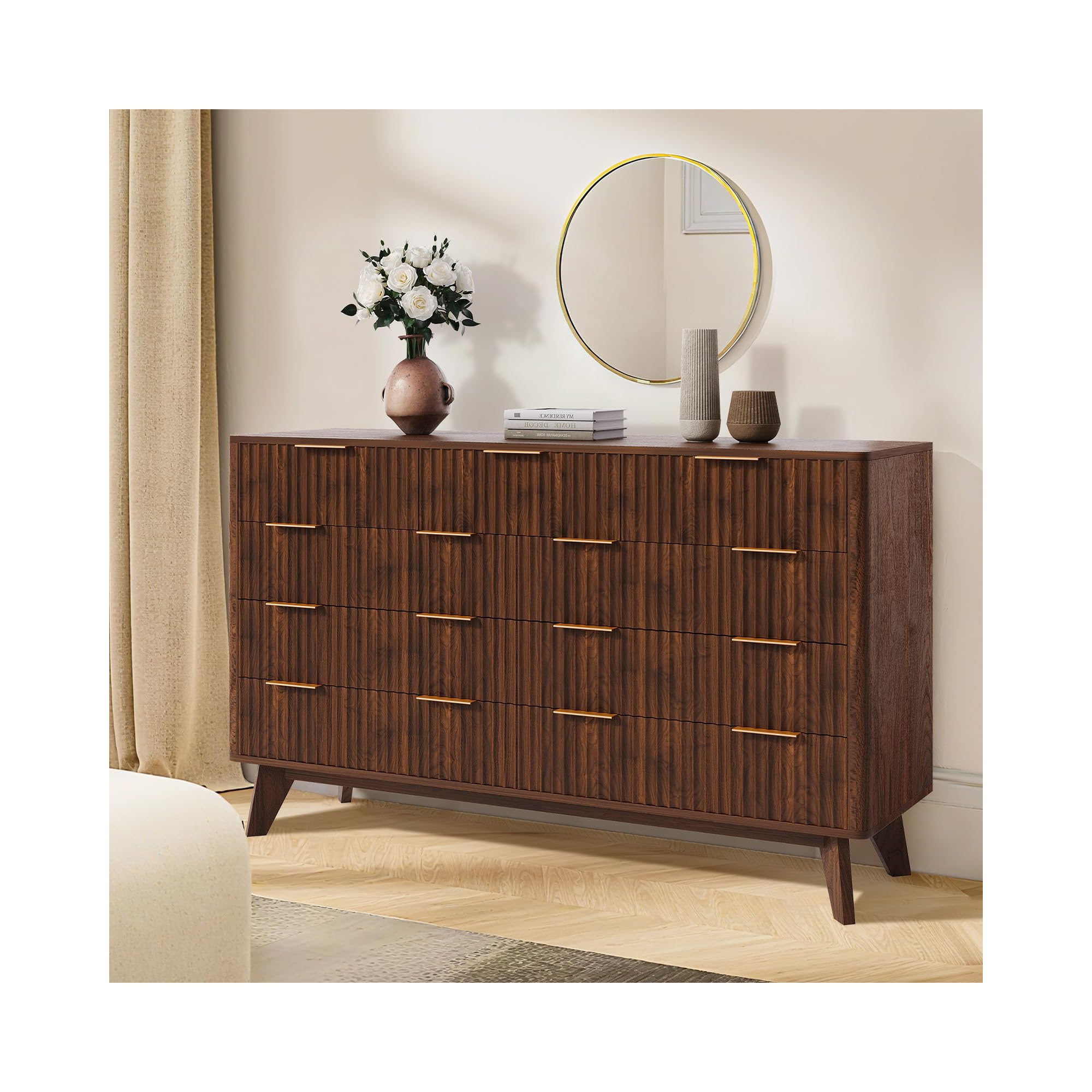 Fluted 9 Drawers Dresser, 54" Wide Chest of Drawers