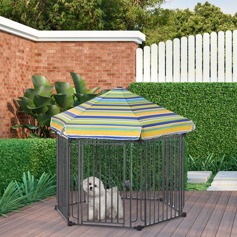 PawHut Heavy-Duty Outdoor Pet Cage Kennel with Weather-Resistant Polyester Roof, Locking Door, & Metal Frame, 3 of 8