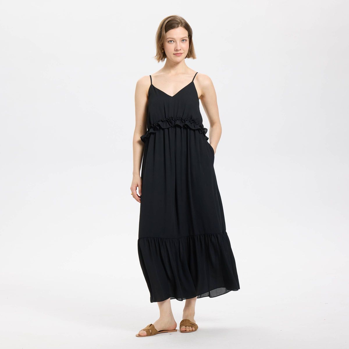 Women's Sleeveless Tiered Midi A-Line Dress - A New Day™