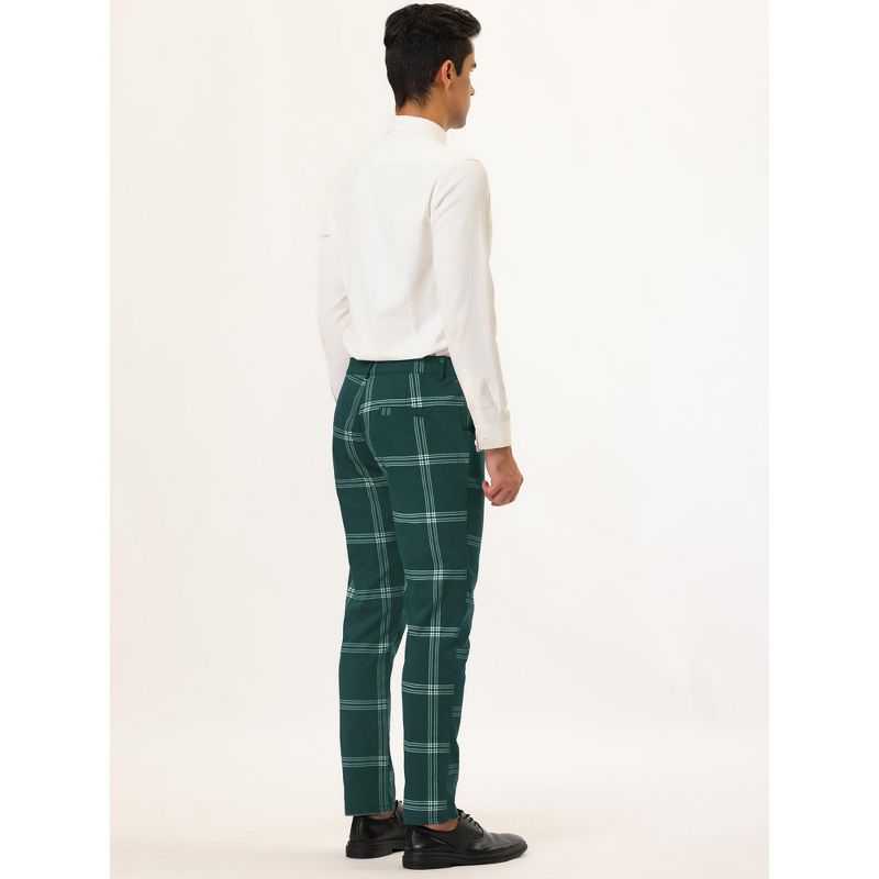 Lars Amadeus Men's Plaid Casual Slim Fit Flat Front Checked Printed Business Trousers, 5 of 7
