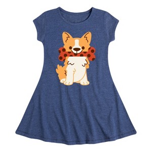 Girls' - Instant Message - Corgi With Bone Fit & Flair Cap Sleeve Graphic Dress - 1 of 4