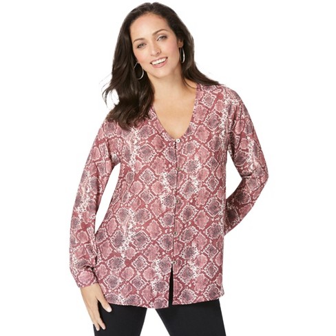 Jessica London Women's Plus Size V-neck Blouse - 24 W, Rich Burgundy ...