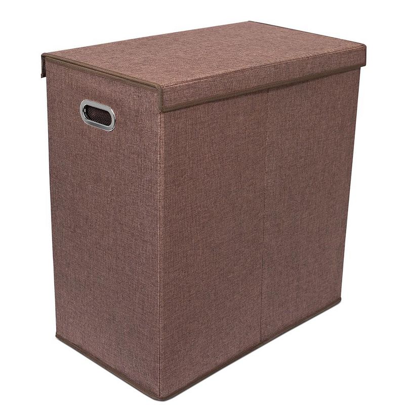 BirdRock Home Double Linen Laundry Hamper with Lid and Removable Liners - Brown, 5 of 8