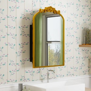 Wooakway 36"H*24"W Ornate Arch Metal Medicine Cabinet with Adjustable Shelves Recessed Wall Cabinet Wall Mounted Bathroom Storage Cabinet Mirror Gold - 1 of 4