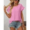 Womens Summer Ruffle Short Sleeve Round Neck Shirts Casual Loose Fitting Hollow Out Top - 4 of 4