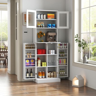 70.8" Tall Kitchen Pantry Cabinet, Wood Cupboard Storage Cabinet with Microwave Stand, Sideboard Buffet Cabinet for Kitchen Living Room Hallw